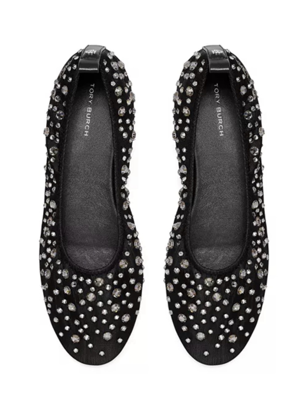 Tory Burch Black Crystal-Studded Ballet Flats
